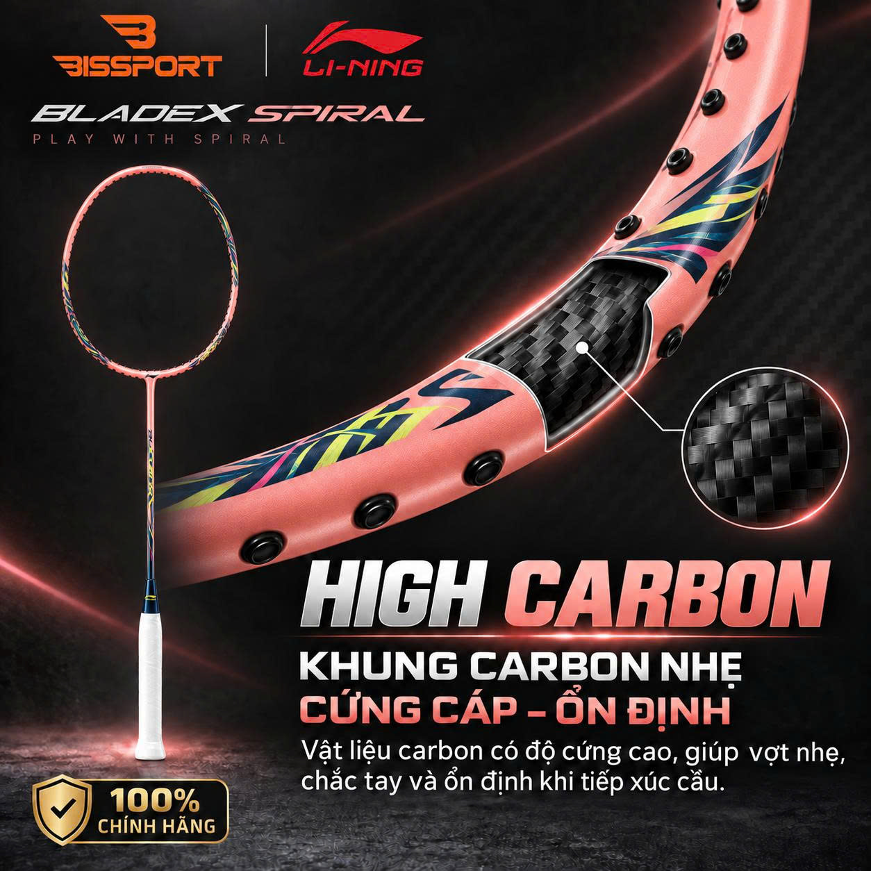Vợt Cầu Lông Lining BLADEX SPIRAL Pink Chính Hãng - Nhẹ - Linh Hoạt - Tốc Độ - Chuyên Điều Cầu Phòng Thủ - Bền Bỉ